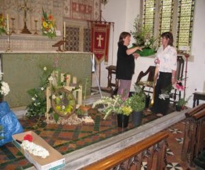 Jacquie & Jasmine creating flower displays for the Flower Festival in the Church